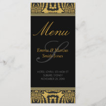 Carte de menu Mariage Exotic Black & Gold Tribal B