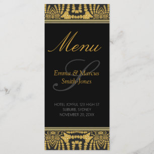 Carte de menu Mariage Exotic Black & Gold Tribal B