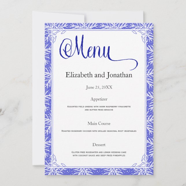 Carte de menu mariage Feuille vert (Devant)