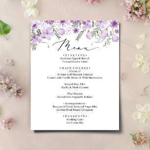Carte de menu Mariage Floral à l'aquarelle violett