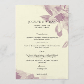 Carte de menu Mariage Floral Aquarelle