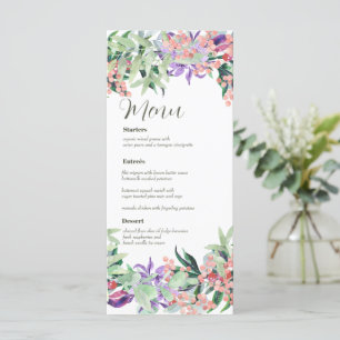 Carte de menu Mariage Floral Aquarelle