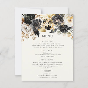 Carte de menu Mariage Floral Black Gold Luxe