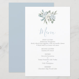 Carte de menu mariage floral bleu Dusty