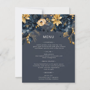 Carte de menu Mariage Floral Blue Gold Luxe