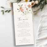 Carte de menu Mariage Floral Blush Meadow Watercol<br><div class="desc">Aquarelle Moelleuse Meadow Floral Theme Collection.- c'est une aquarelle en écriture élégante Illustration de fleurs de prés délicates douces parfaites pour votre printemps d'été et mariage campagnard & fêtes. Il est très facile de customiser, avec vos données personnelles. Si vous avez besoin d'un autre produit correspondant ou de la personnalisation,...</div>