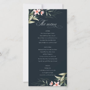 Carte de menu Mariage floral Dark Navy Blush Green