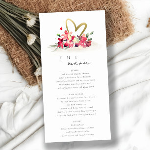 Carte de menu Mariage Floral Red Gold Orchid Heart