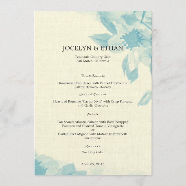Carte de menu Mariage Floral Watercolor (Devant)