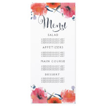Carte de menu Mariage florale de couleur marine