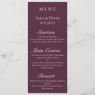 Carte de menu Mariage foncé mauve moderne