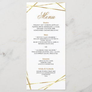 Carte de menu Mariage géométrique simple or