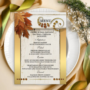 Carte de menu Mariage Gold Fall Leaves