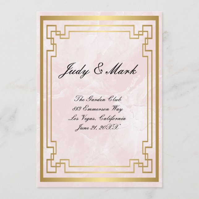 Carte de menu Mariage Gold Geometry Frame rose Mar (Devant)