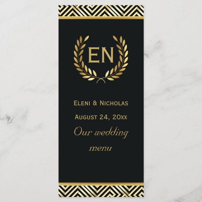 Carte de menu mariage Gold Greek key & laurel wrea (Devant)