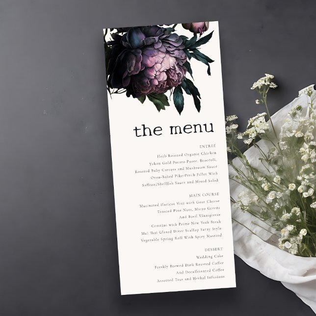 Carte de menu Mariage gothique violet foncé noir p (Créateur téléchargé)