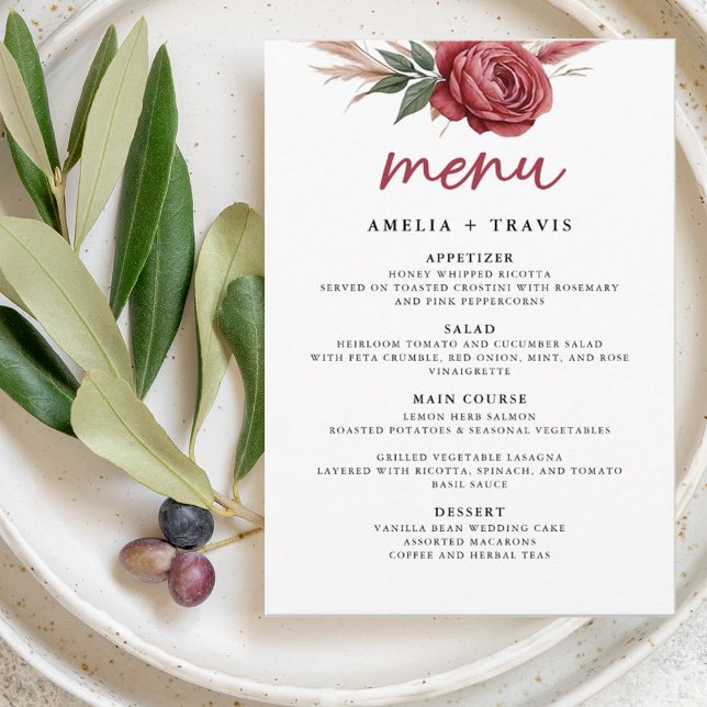 Carte de menu Mariage Grass Boho Pampas Blush (Créateur téléchargé)