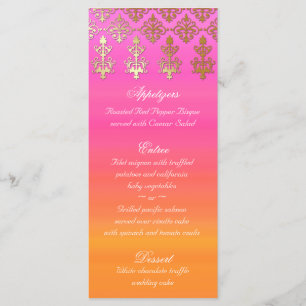 Carte de menu Mariage indien Pink Orange Gold Dama