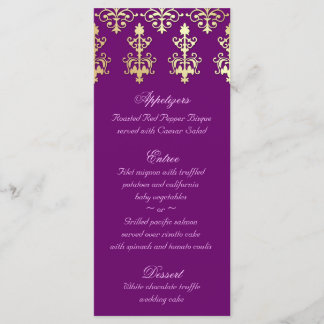 Carte de menu Mariage indien Purple Gold Damask