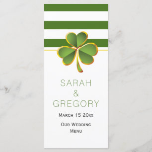 Carte de menu mariage irlandais à rayures blanches
