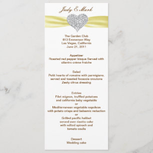 Carte de menu Mariage jaune Coeur diamant