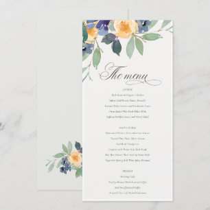Carte de menu Mariage Jaune Floral
