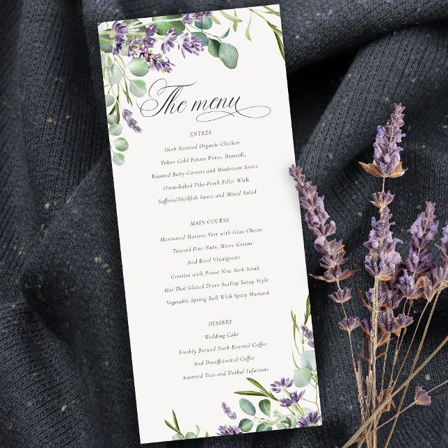 Carte de menu Mariage Lavender Eucalyptus Leafy Bu (Créateur téléchargé)