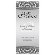 Carte de menu Mariage Mandala Floral Blanc Noir
