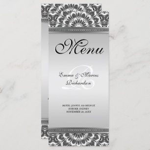 Carte de menu Mariage Mandala Floral Blanc Noir