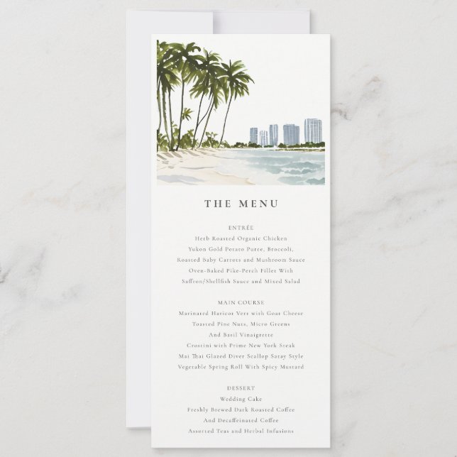 Carte de menu Mariage Miami Florida Palm Landcape (Devant)