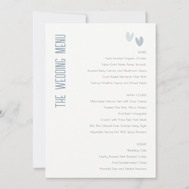 Carte de menu Mariage minimal Pastel Dusky Blue He (Devant)