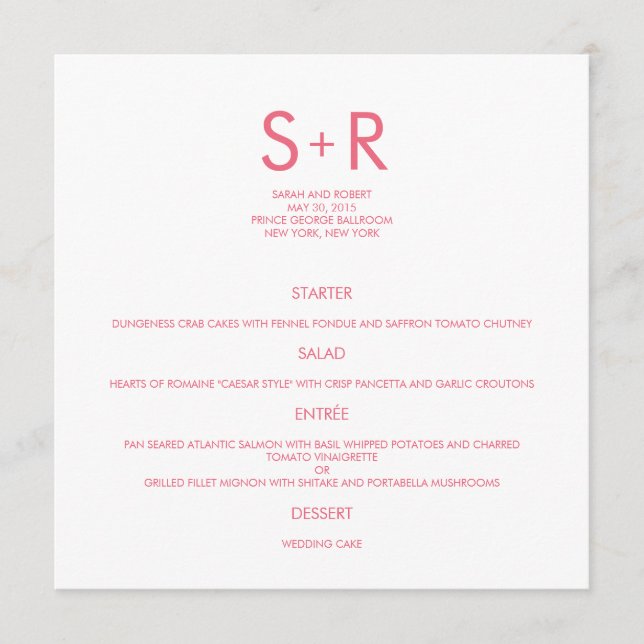 Carte de menu Mariage minimaliste moderne (Devant)