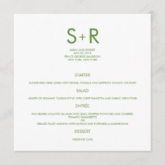 Carte de menu Mariage minimaliste moderne