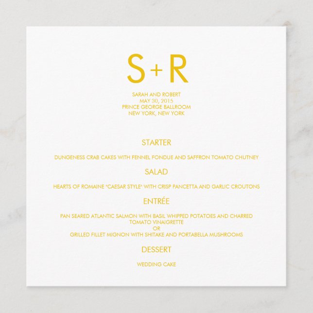 Carte de menu Mariage minimaliste moderne (Devant)