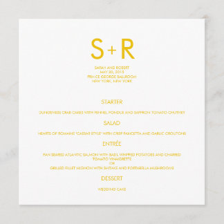 Carte de menu Mariage minimaliste moderne