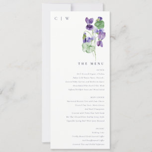 Carte de menu Mariage Monogram Violet Floral Bunal