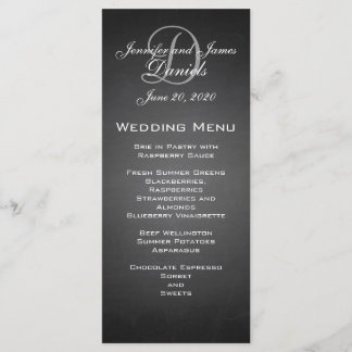 Carte de menu Mariage Monogramme de tableau noir