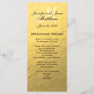 Carte de menu Mariage Monogramme Or