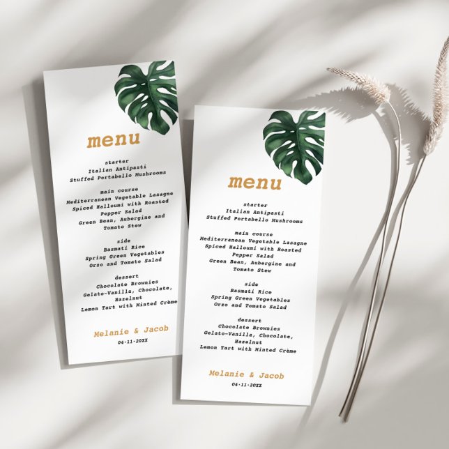 Carte de menu Mariage Monstera Tropical Palm Leaf (Créateur téléchargé)