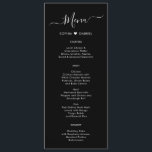 Carte de menu Mariage noir Coeur de typographie mi<br><div class="desc">Minimaliste Elegant Simple Typographie Heart Mariage noir carte menu est parfait pour un mariage minimal moderne. Design avec typographie/calligraphie en lettres noires, petit motif coeur d'amour entre le nom du couple en blanc sur arrière - plan noir, avec un look simple et propre. Ce menu peut être utilisé pour une...</div>