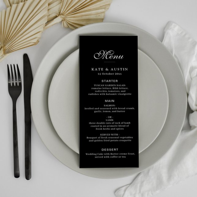 carte de menu mariage noir élégant (Créateur téléchargé)
