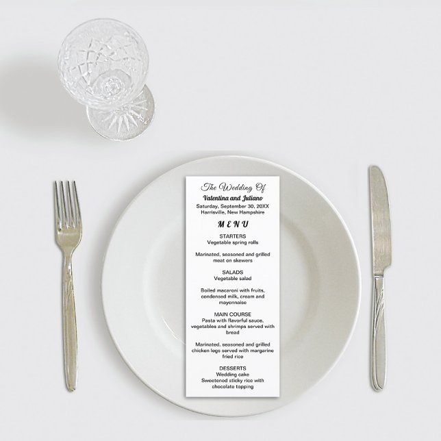 Carte de menu Mariage noir et blanc (Black and white wedding menu)