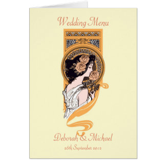 Carte de menu mariage orange Art nouveau
