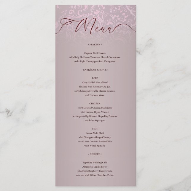 Carte de menu Mariage orange beige Damask (Devant)