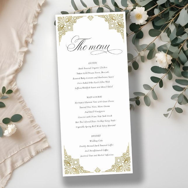 Carte de menu Mariage ornée Art déco Gold Glam Cla (Créateur téléchargé)
