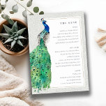 Carte de menu Mariage Peacock Ornate Classé<br><div class="desc">Classy Ornate Watercolor Peacock Collection - c'est une élégante aquarelle Illustration de paon lumineux coloré, avec une bordure ornée. Idéal pour vos mariage et fêtes de classe moderne. Il est très facile de customiser, avec vos données personnelles. Si vous avez besoin d'un autre produit correspondant ou de la personnalisation, veuillez...</div>