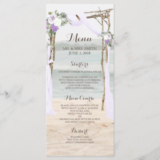 Carte de menu Mariage Plage Arbor Lavender (Devant)