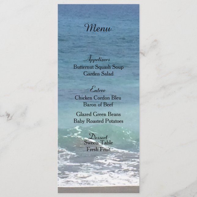 Carte de menu Mariage plage et océan (Devant)