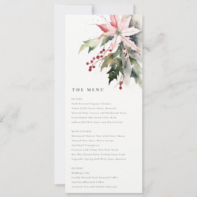 Carte de menu Mariage Poinsettia Berries (Devant)
