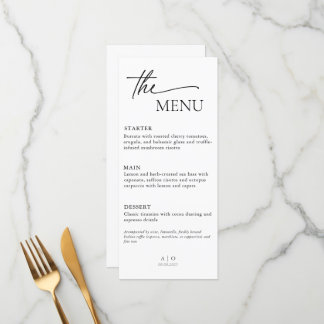Carte de menu mariage pour dîner de trois plats